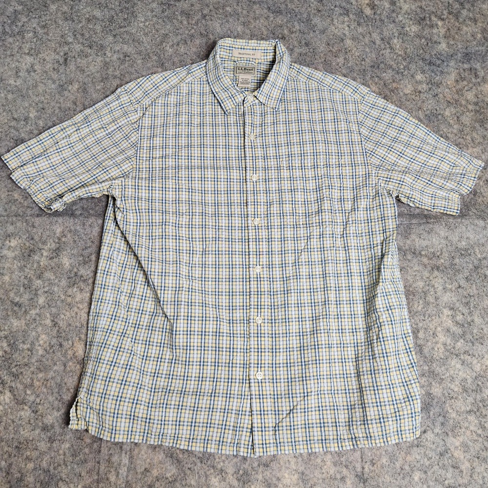 LL Bean Seersucker Shirt Men M Multicolor Scotch Plaid Short Sleeve Button Up